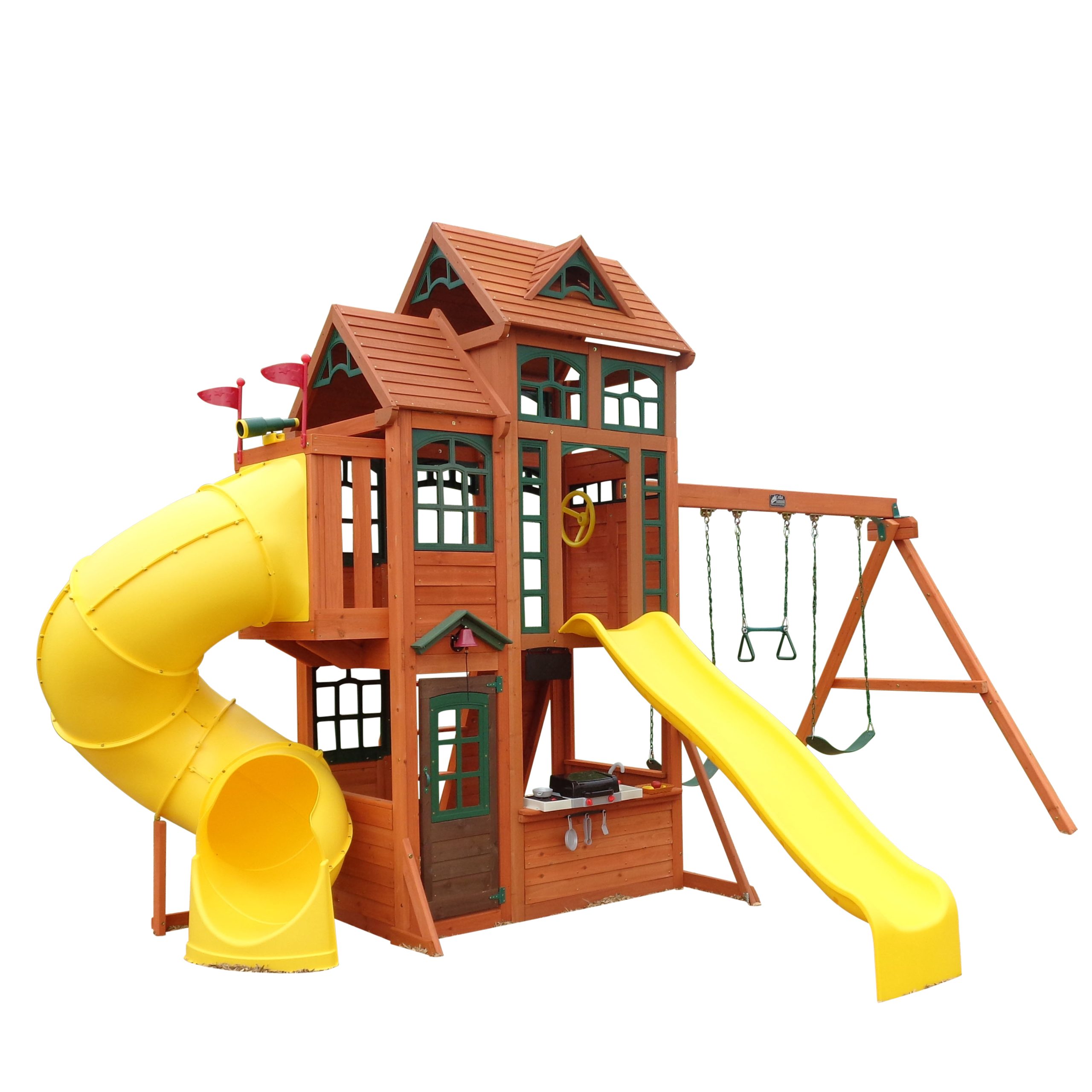 Kidkraft Kidkraft Canyon Ridge Wooden PlaysetKids Wooden Play House Swing Slide Set 875257003902 